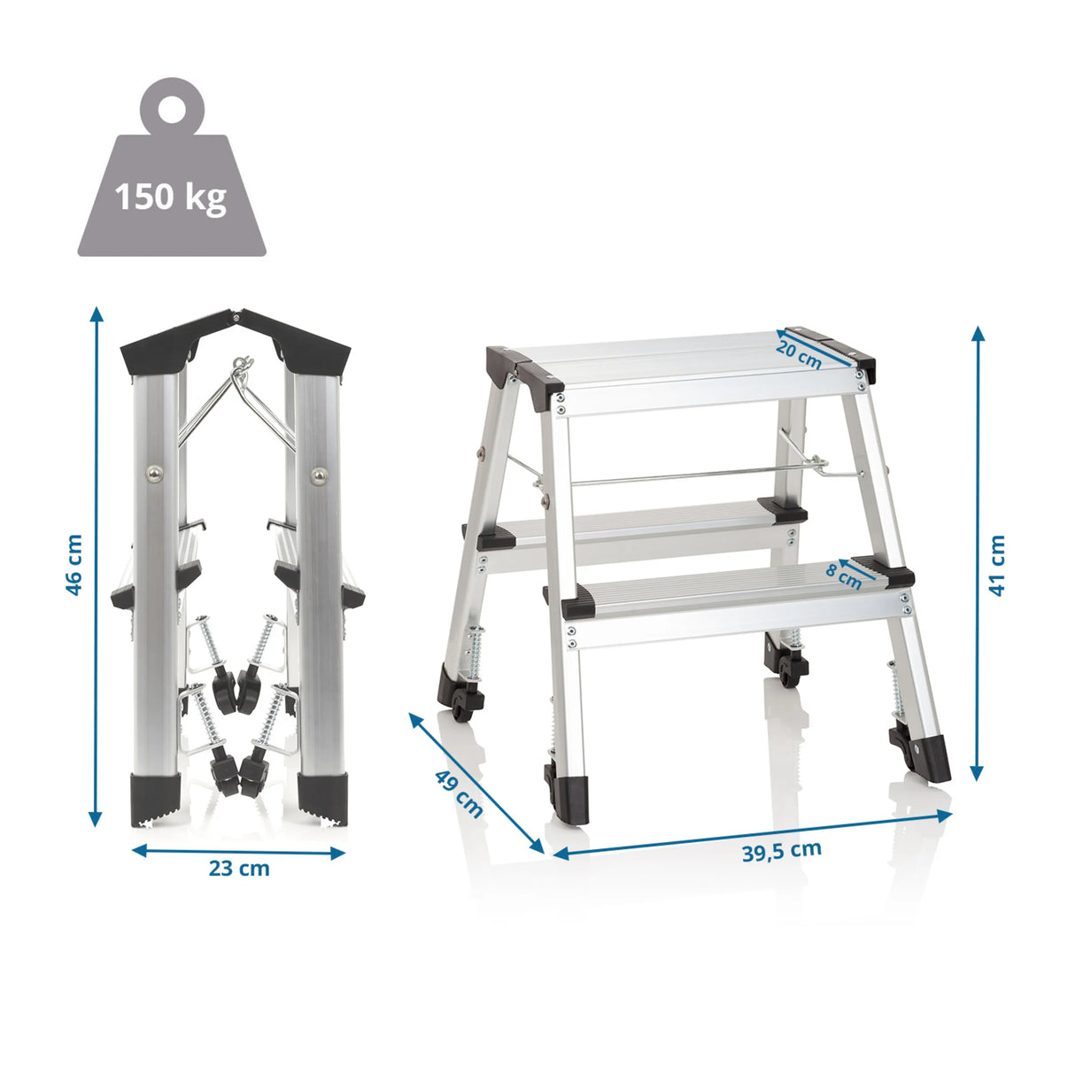Maßzeichnung der Klappleiter SOLID VI mit 41 cm Höhe und 150 kg Belastbarkeit von hjh OFFICE