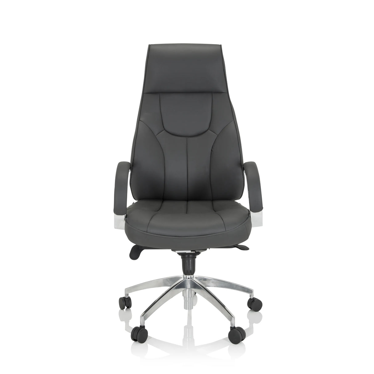 Grauer Profi-Chefsessel ELEGANCE I mit Armlehnen und glänzendem Fußkreuz mit fünf Rollen von hjh OFFICE – 360-Grad-Ansicht (Frontansicht 0°)