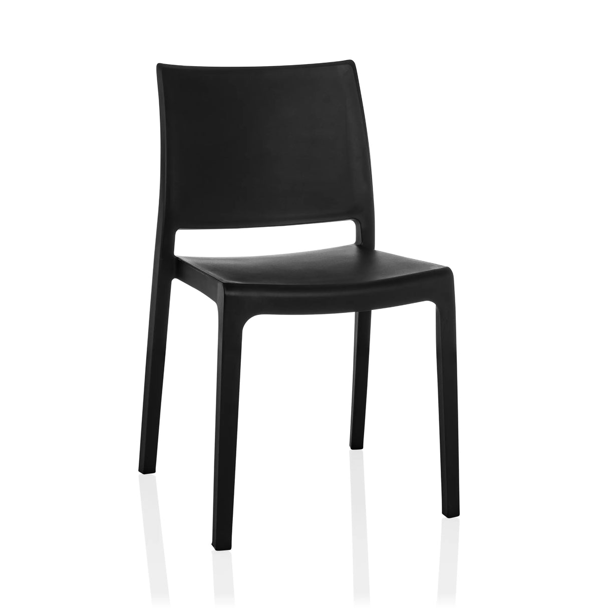 Schwarzer Outdoor-Stuhl T37 V 4 mit schlichter Rückenlehne und vier Beinen von hjh LIVING – 360-Grad-Ansicht (Frontansicht 15°)