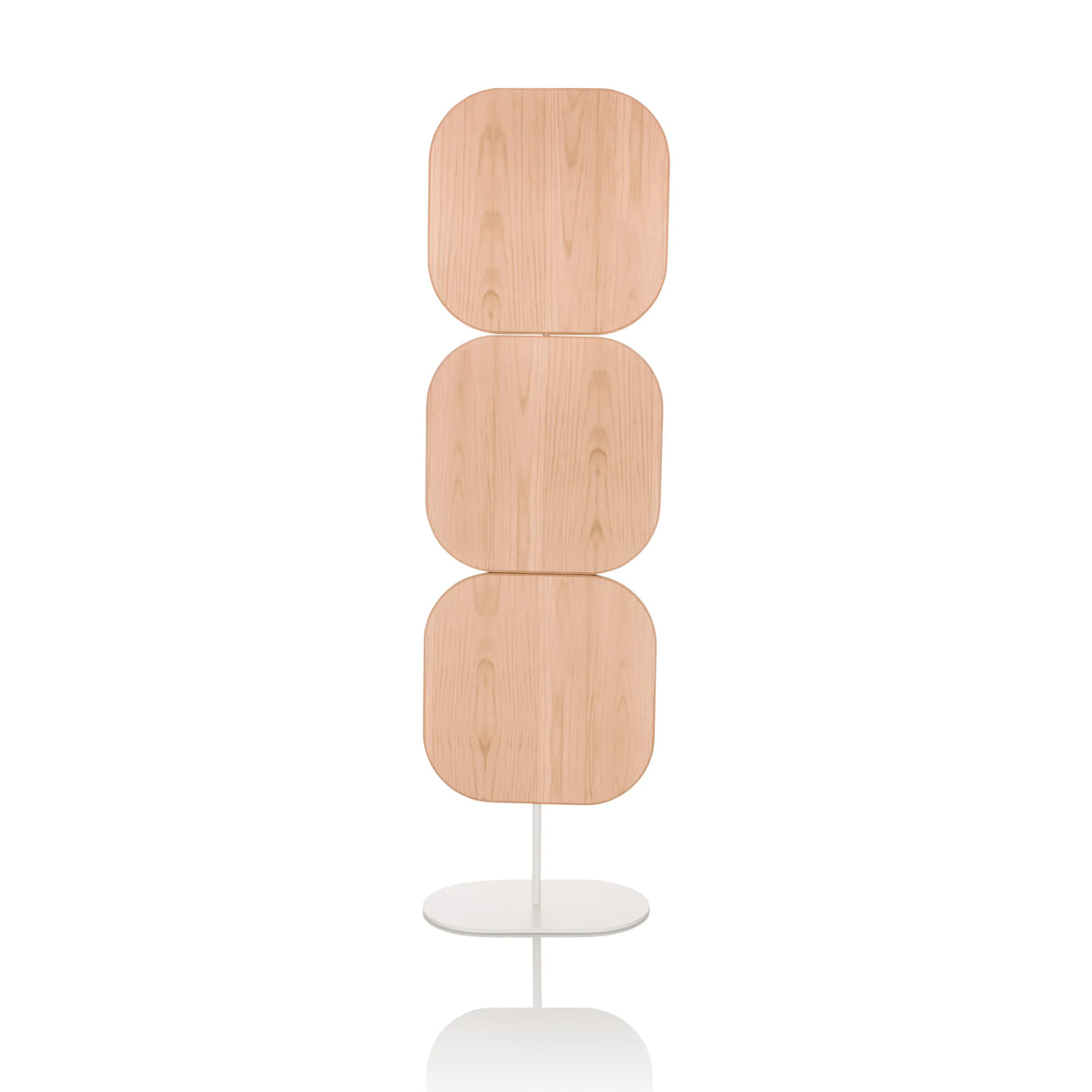 Beige Trennwand FLEXMIUT W mit drei quadratischen Elementen und weißem Standfuß von hjh OFFICE – 360-Grad-Ansicht (Frontansicht 0°)