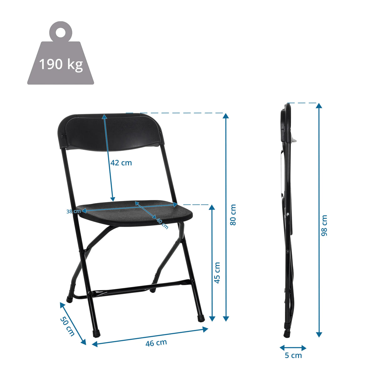 Technische Zeichnung des Outdoor-Stuhls TUDELA XXL B mit einer Höhe von 80 cm und 190 kg Traglast von hjh OFFICE