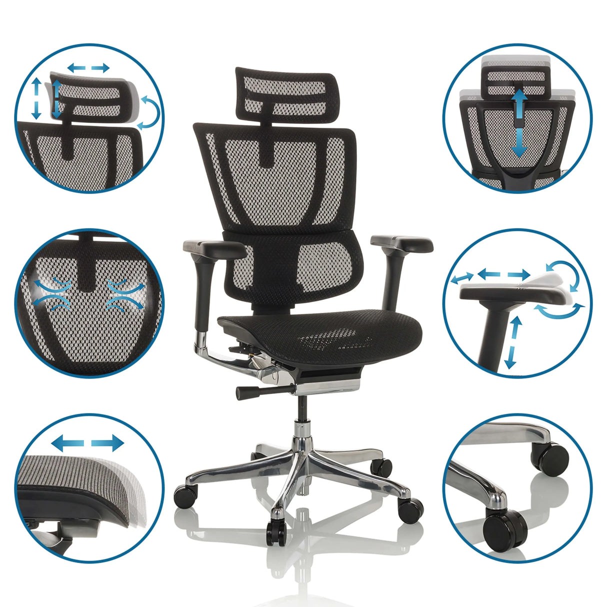 Luxus-Chefsessel ERGOHUMAN SLIM GEN2 mit Netzbezug und verschiedenen Verstellmöglichkeiten der Komponenten von hjh OFFICE