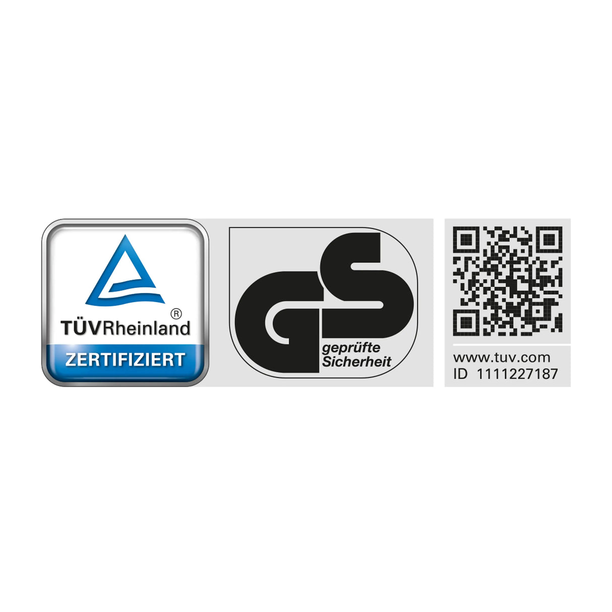 TÜVRheinland ZERTIFIZIERT GS geprüfte Sicherheit www.tuv.com ID 1111227187
