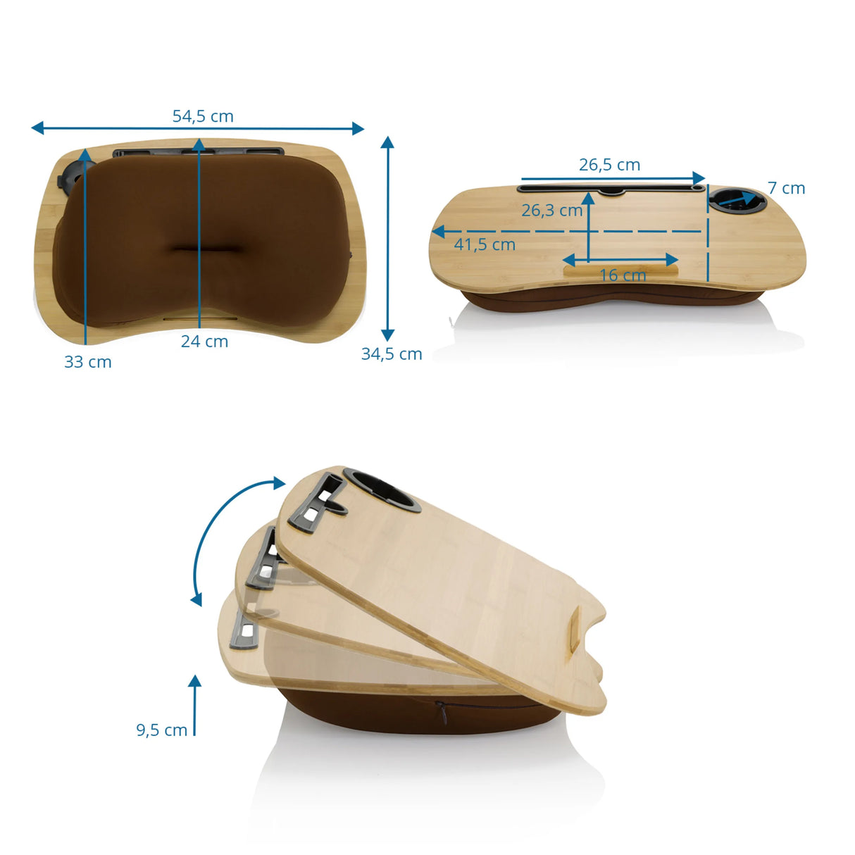Maßzeichnung der Laptopunterlage COMFILAP I mit 54,5 × 34,5 cm in Braun von hjh OFFICE