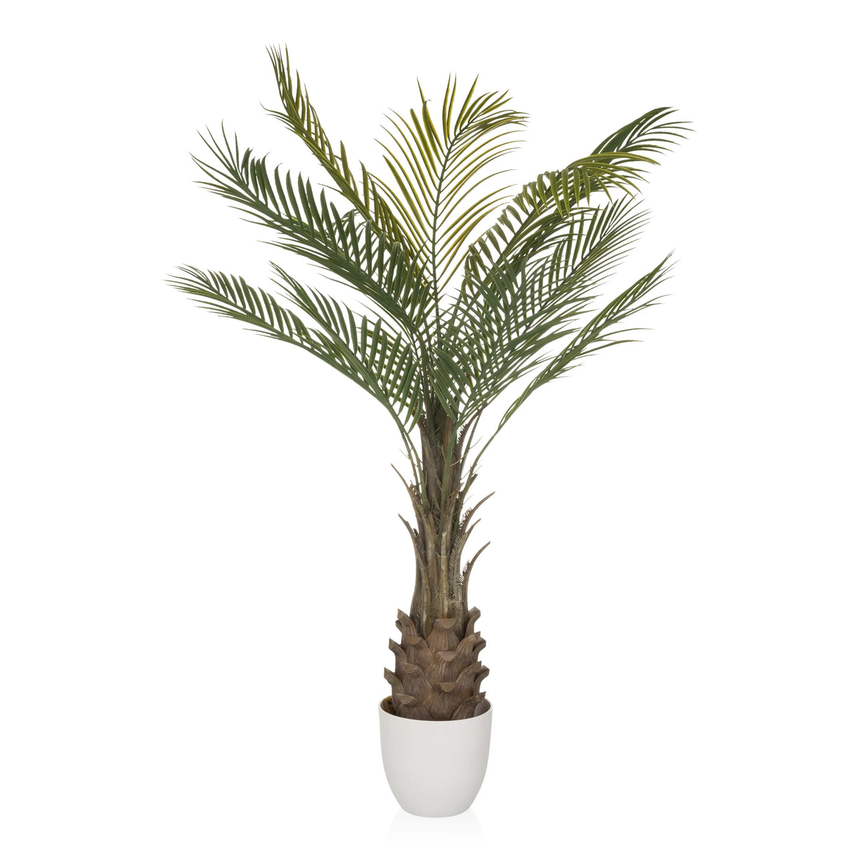 Grüne Kunstpflanze DRACAENA in Form einer Palme mit weißem Übertopf von hjh OFFICE – 360-Grad-Ansicht (Seitenprofil 90°)