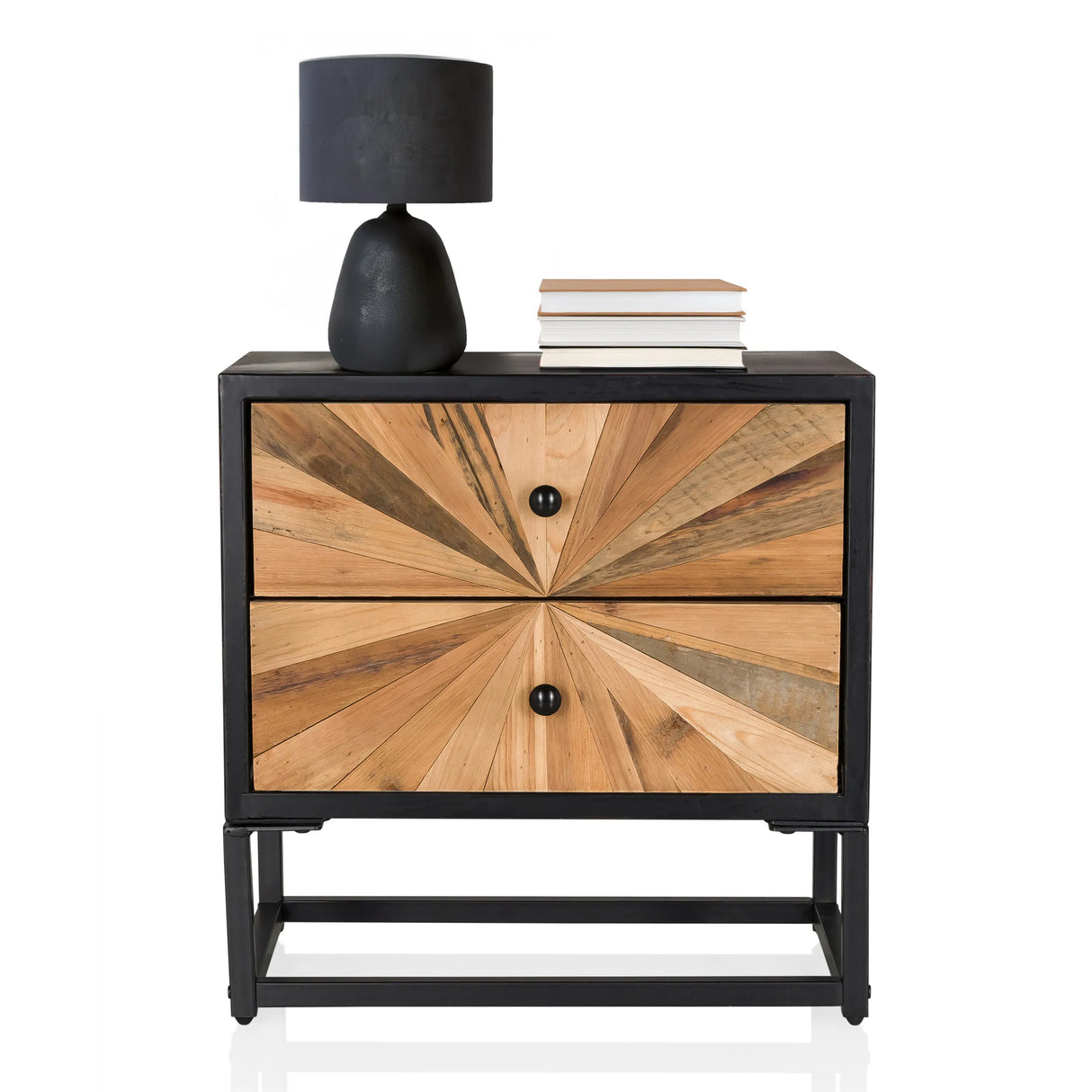 Sideboard SANTJAGO BLACK SUN S mit zwei Schubladen in Holzoptik und schwarzem Metallgestell von hjh LIVING