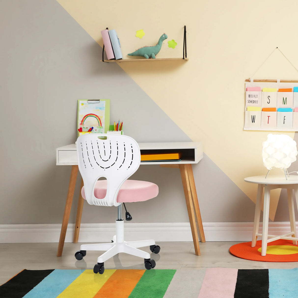Kinderdrehstuhl KIDDY TOP W mit weißer Rückenlehne und rosa Sitzfläche von hjh OFFICE