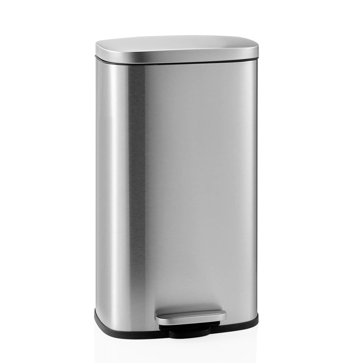 Silberner Mülleimer Clean 15 mit Deckel und Fußpedal von hjh OFFICE – 360-Grad-Ansicht (Frontansicht 15°)