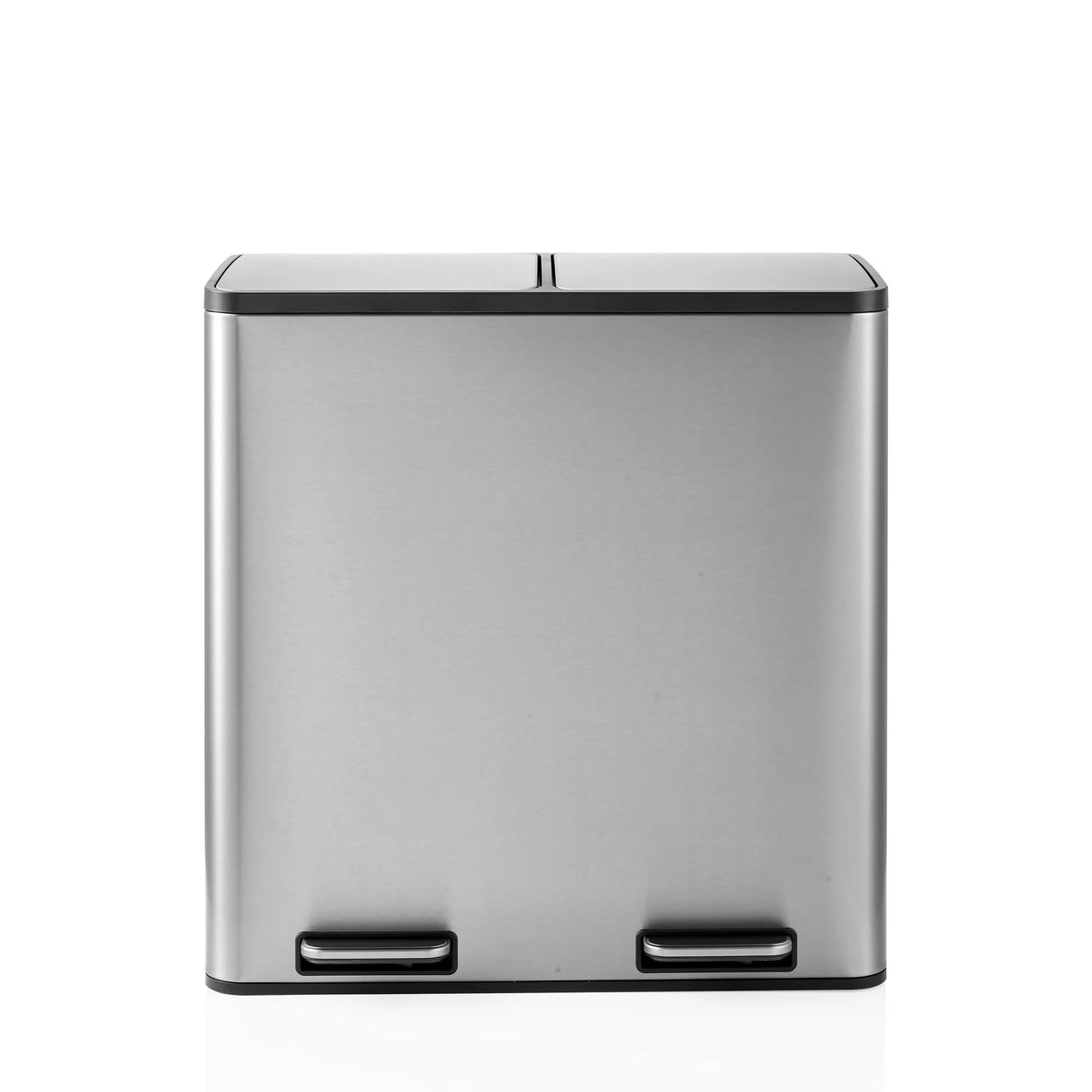 Silberner Mülleimer Clean 13 S mit zwei Fächern und Trettpedalen von hjh OFFICE – 360-Grad-Ansicht (Frontansicht 0°)