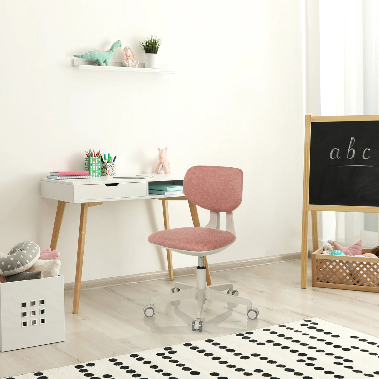 Rosa Kinderdrehstuhl KIDDY CLASSIC mit Rollen und weißem Fußkreuz von hjh OFFICE