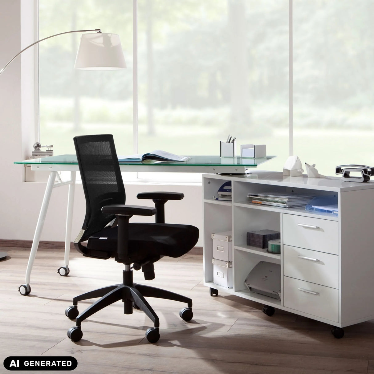 Profi-Bürostuhl PORTO BASE in Schwarz mit Netzrückenlehne und Armlehnen von hjh OFFICE (KI-generiertes Bild)