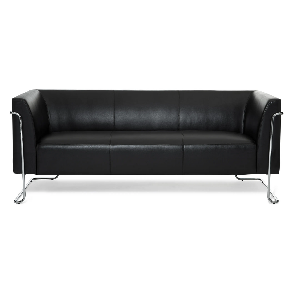 Schwarzes Loungesofa CURACAO als Drei-Sitzer mit Chromgestell von hjh OFFICE – 360-Grad-Ansicht (Frontansicht 0°)
