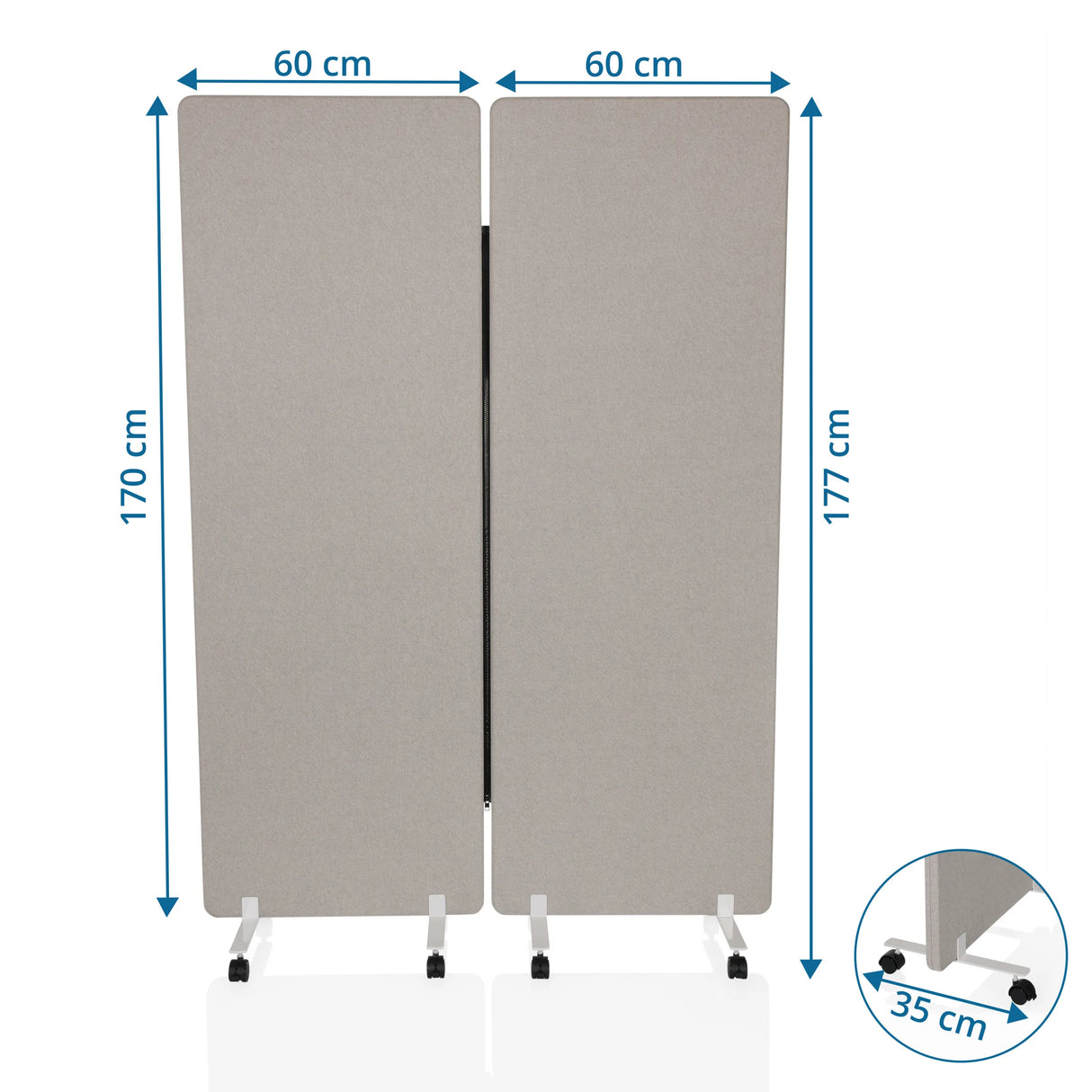 Technische Zeichnung der Trennwand FLEXMIUT 1 mit einer Breite von 120 cm und einer Höhe von 177 cm von hjh OFFICE