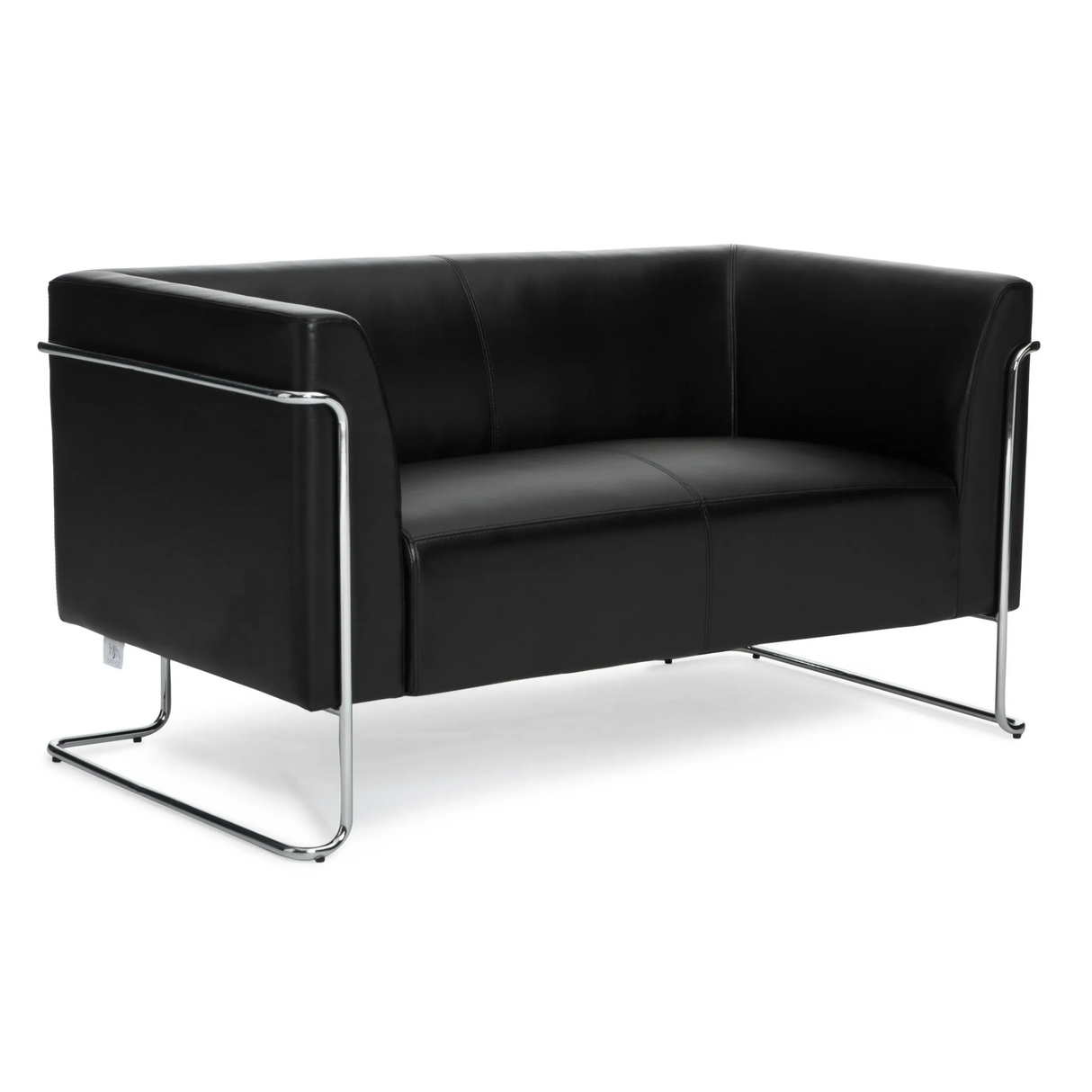 Schwarzes Loungesofa CURACAO als Zweisitzer mit verchromtem Gestell von hjh OFFICE – 360-Grad-Ansicht (Rückenansicht 180°)