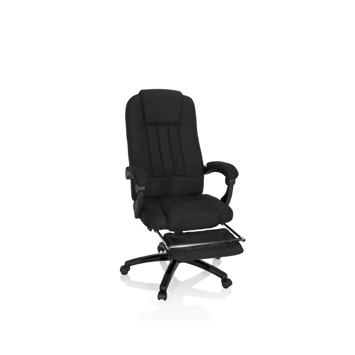 Schwarzer Homeoffice Chefsessel RELAX CL190 mit Armlehnen und Fußkreuz mit fünf Rollen von MyBuero – 360-Grad-Ansicht (Frontansicht 20°)