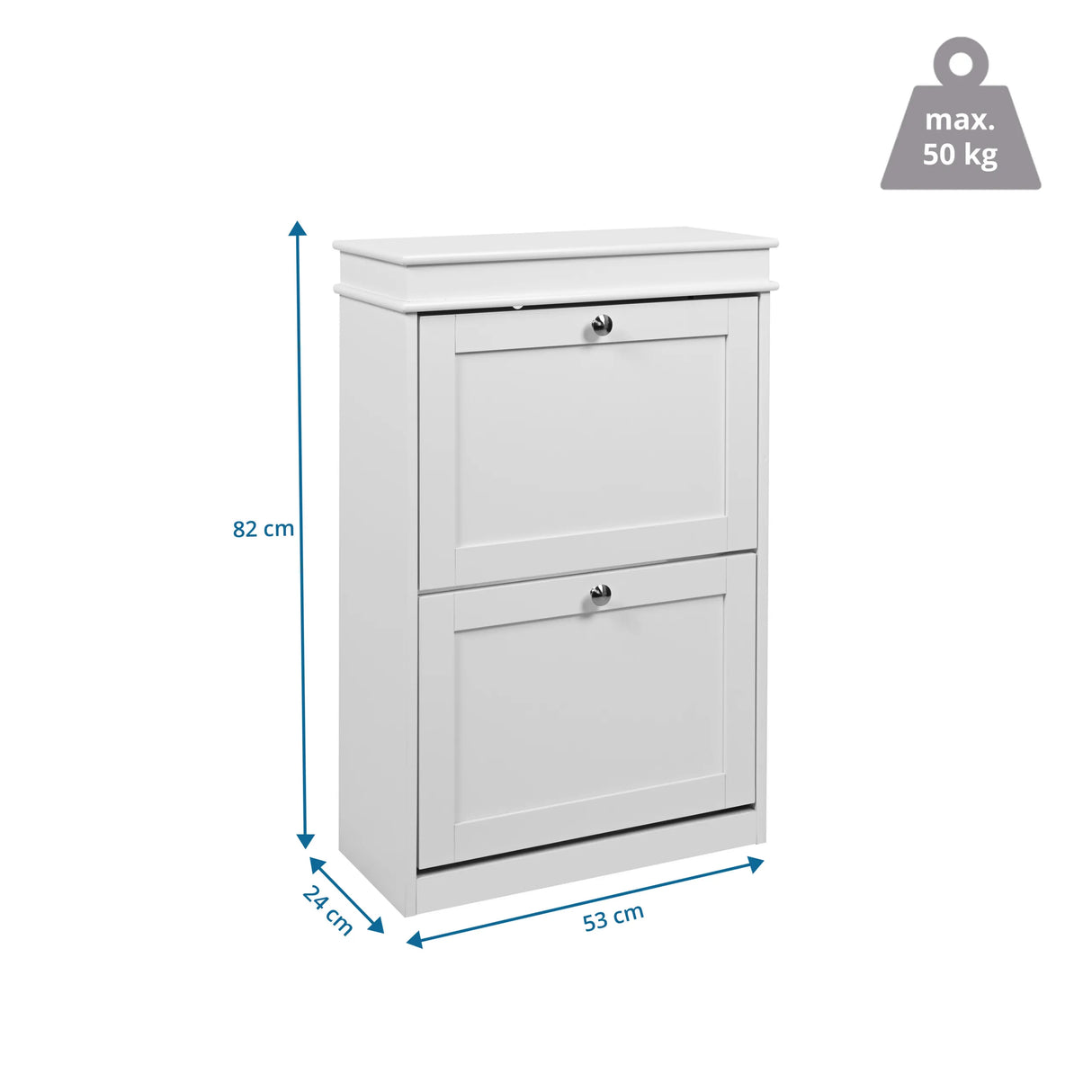 Maßansicht des Schuhschranks Estha 20 mit 82 × 53 cm und maximal 50 kg Belastbarkeit von hjh LIVING