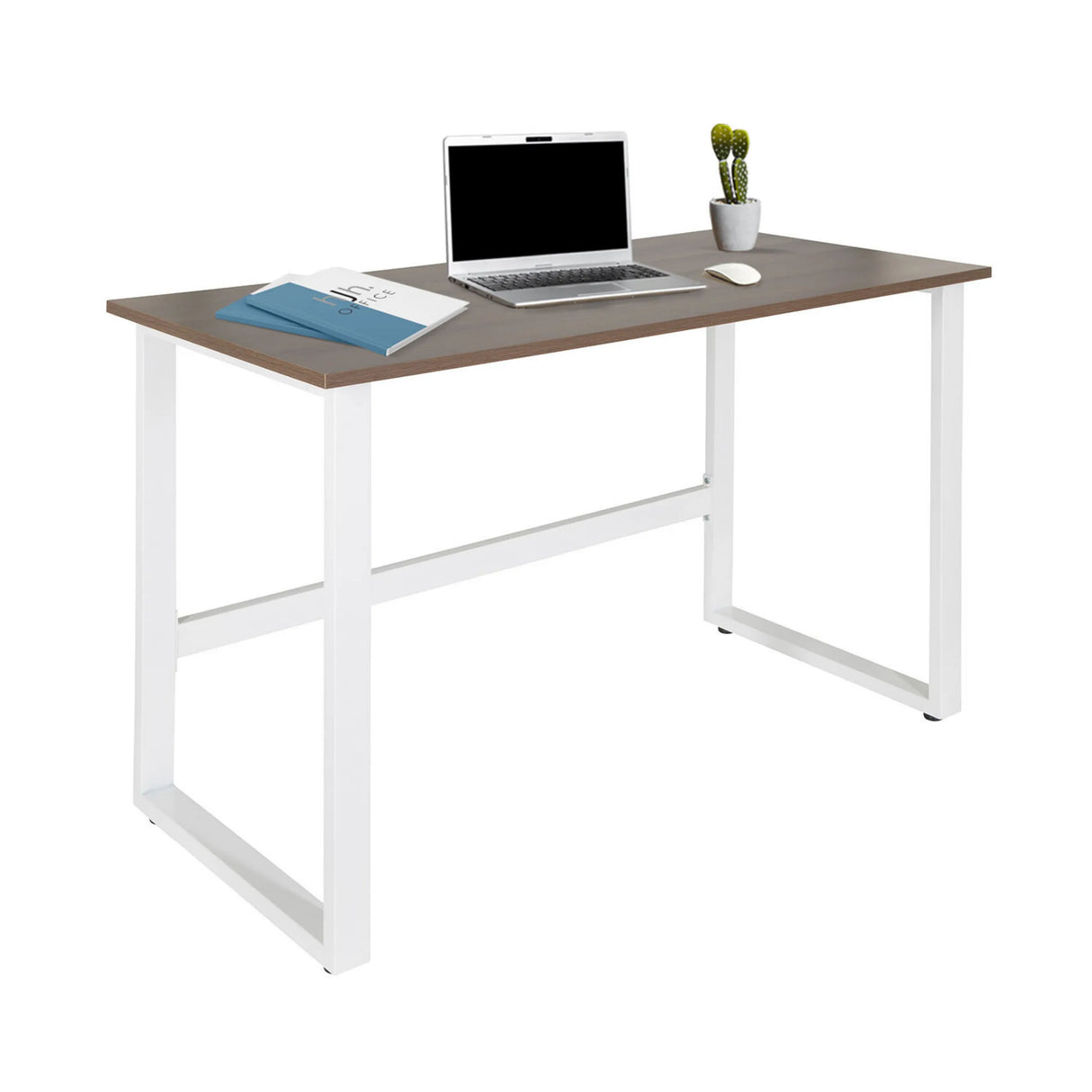 Schreibtisch WORKSPACE LIGHT I in Walnuss und Weiß mit Laptop, Maus und Notizbuch von hjh OFFICE