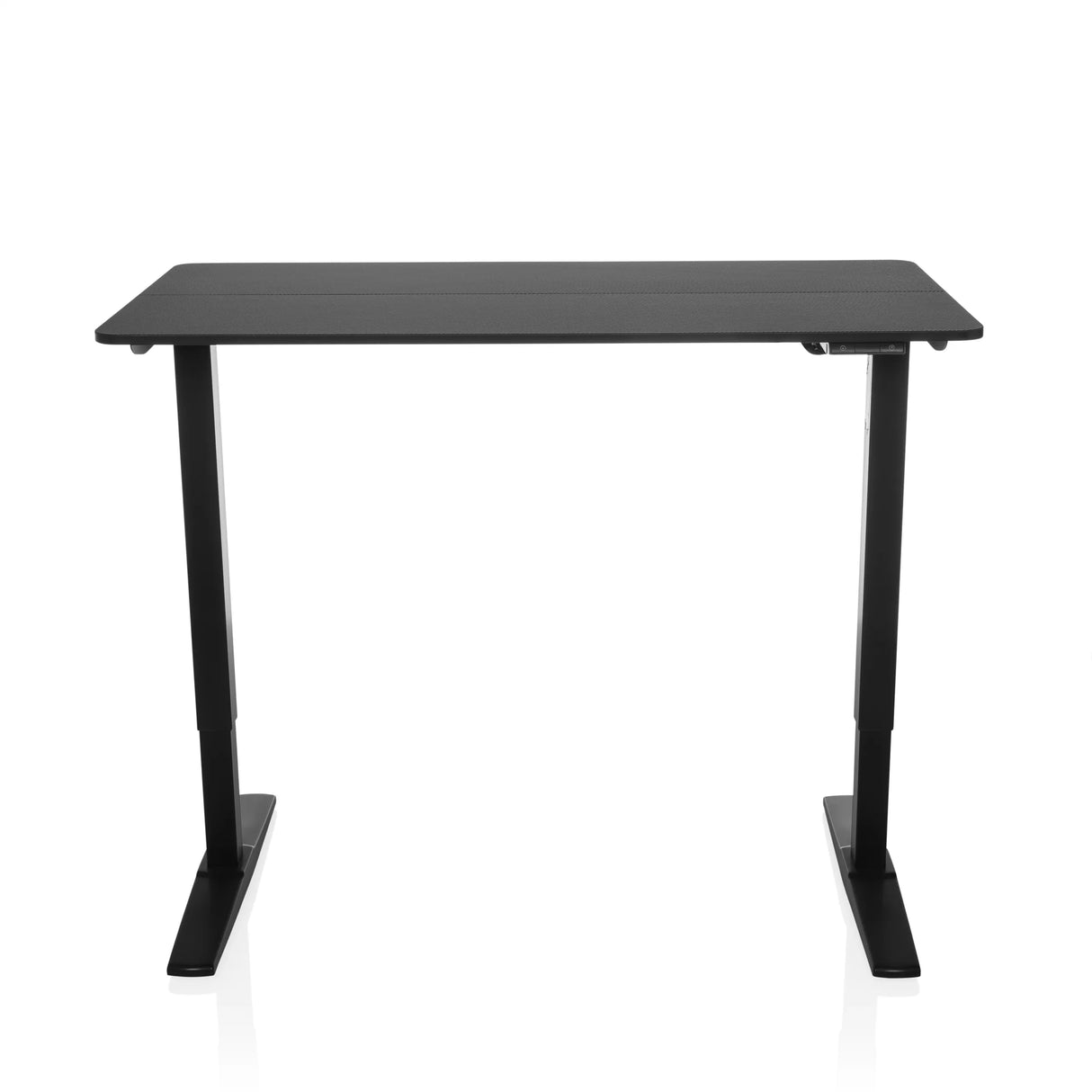 Schwarzer elektrisch höhenverstellbarer Schreibtisch STAND CARBON mit rechteckiger Tischplatte von hjh OFFICE – 360-Grad-Ansicht (Frontansicht 0°)