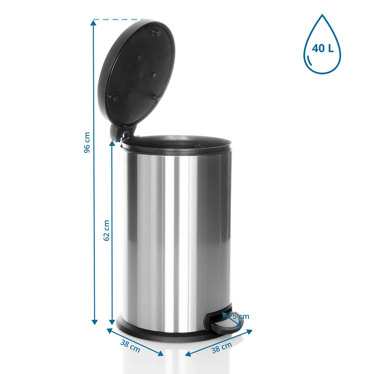 Maßzeichnung des Mülleimers CLEAN X mit 40 l Volumen und einer Höhe von 96 cm von hjh OFFICE