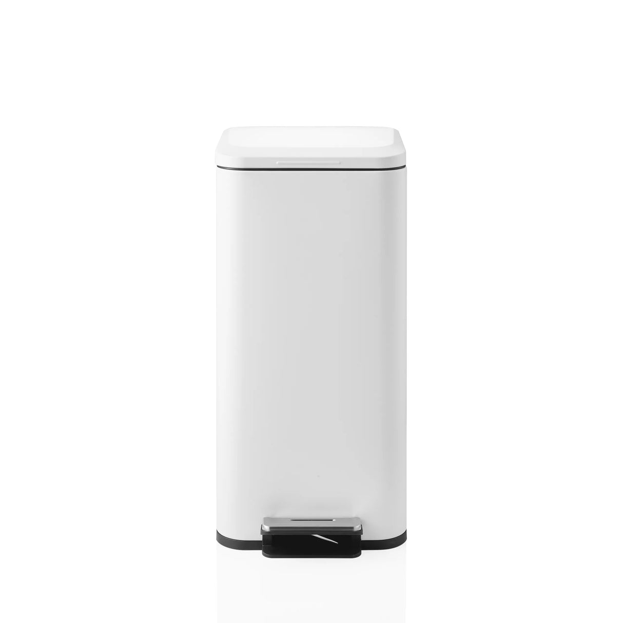 Weißer Mülleimer Clean Square mit einem silberfarbenen Trittpedal von hjh OFFICE – 360-Grad-Ansicht (Frontansicht 0°)