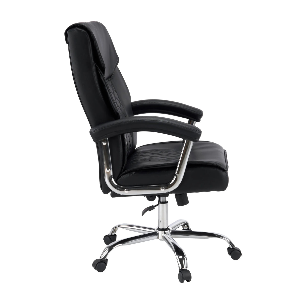 Schwarzer Homeoffice-Bürostuhl Relax Prestio mit glänzenden Chromdetails und Rollen von MyBuero