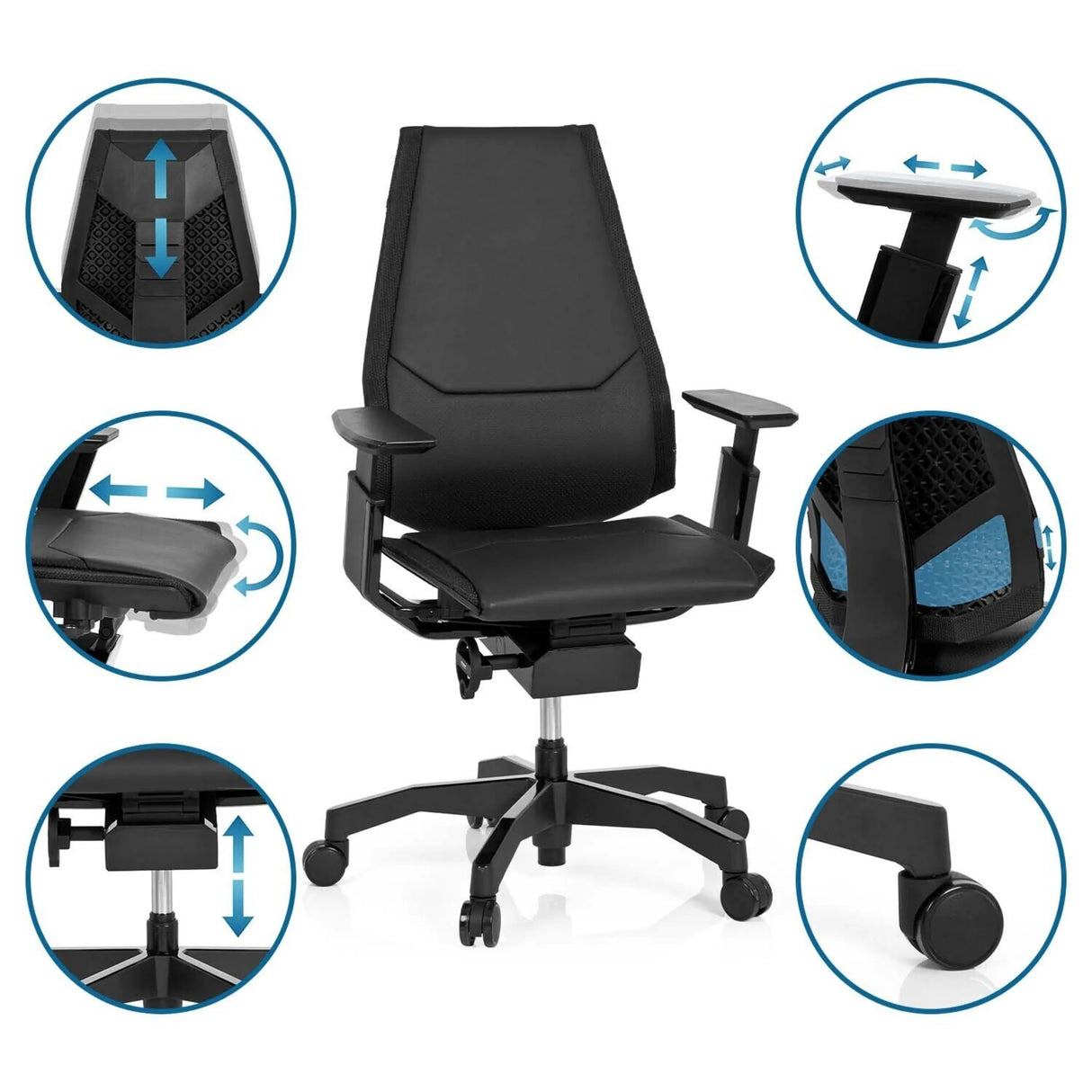 High-End-Bürostuhl GENIDIA BLACK in Schwarz mit verschiedenen Einstellmöglichkeiten von hjh OFFICE