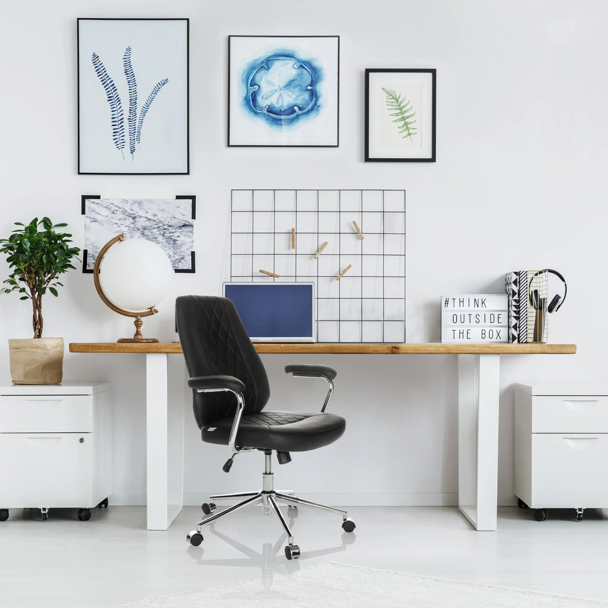 Home-Office-Chefsessel THEO I in Schwarz mit gesteppter Polsterung und Armlehnen von hjh OFFICE