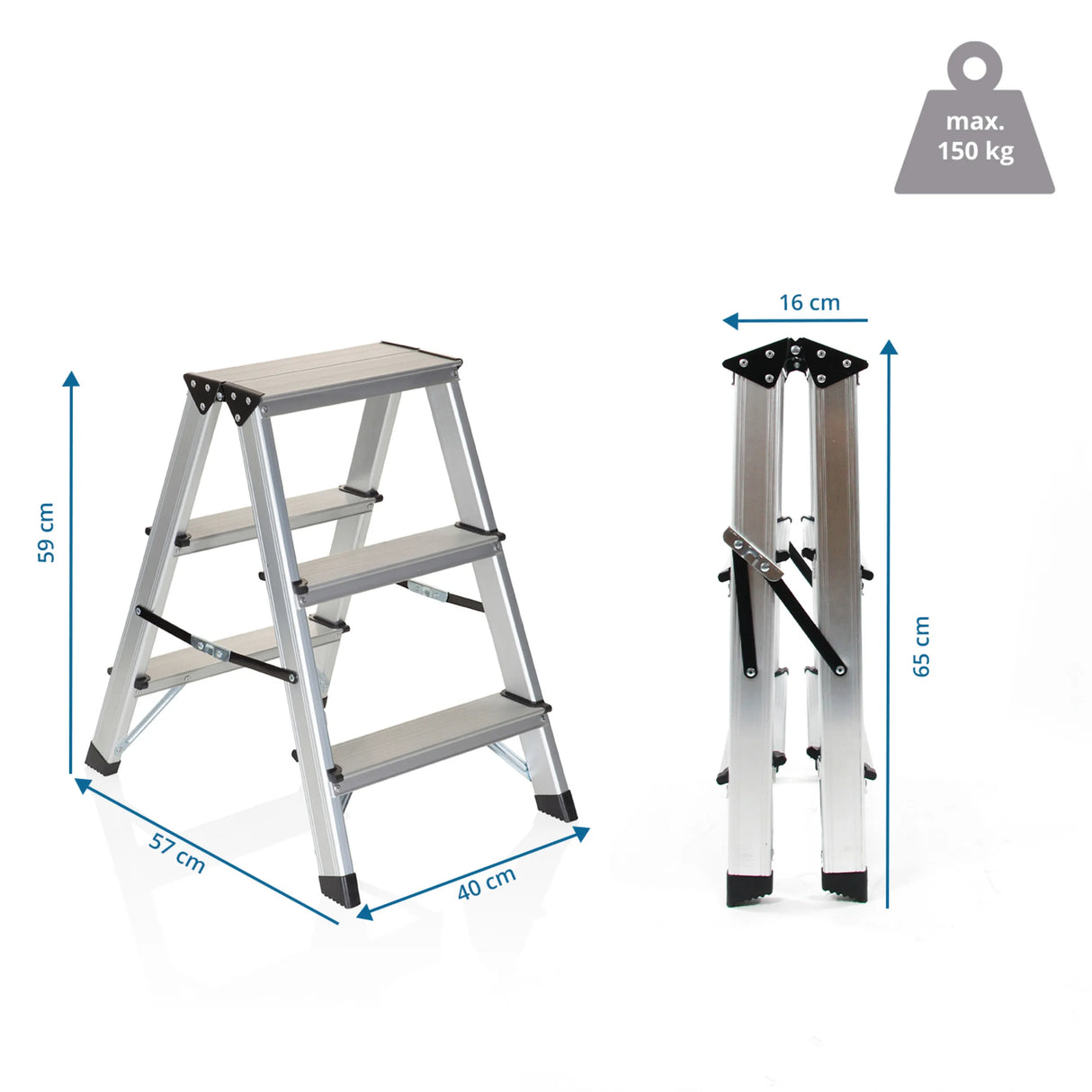 Maßzeichnung der Klappleiter SOLID mit 59 cm Höhe und einer Traglast von 150 kg von hjh OFFICE