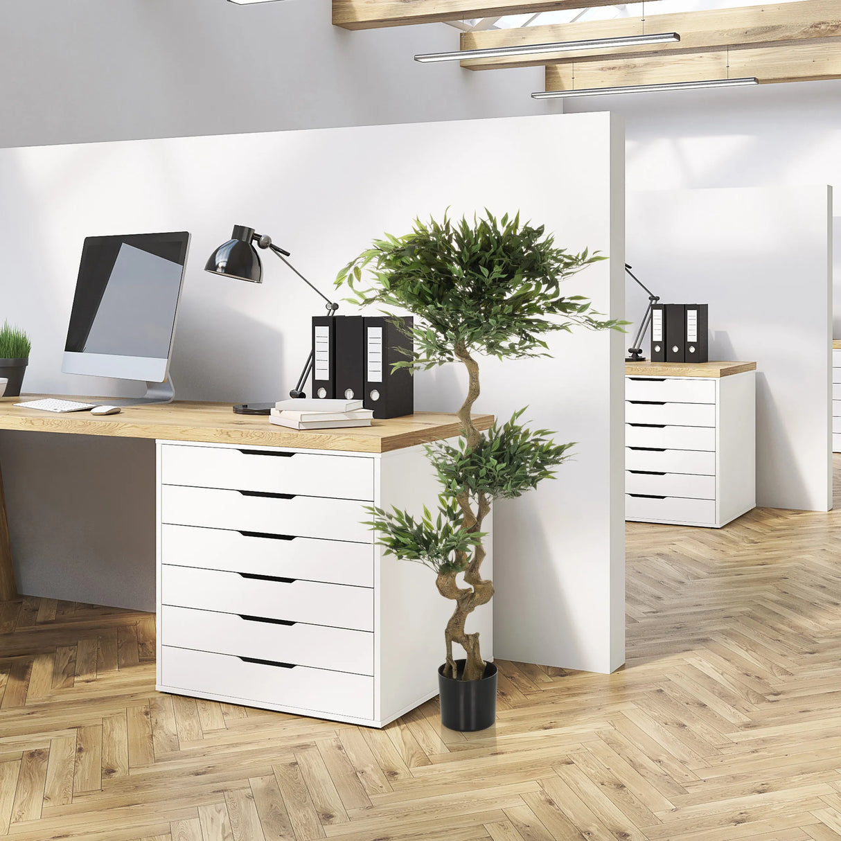 Kunstpflanze ACACIA in grüner Farbe im schwarzen Topf von hjh OFFICE