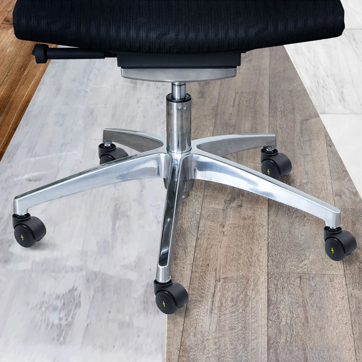 Fünfstrahniges Fußkreuz mit schwarzen Stuhlrollen 5x ROLO ESD 11mm/50mm für Hartböden von hjh OFFICE