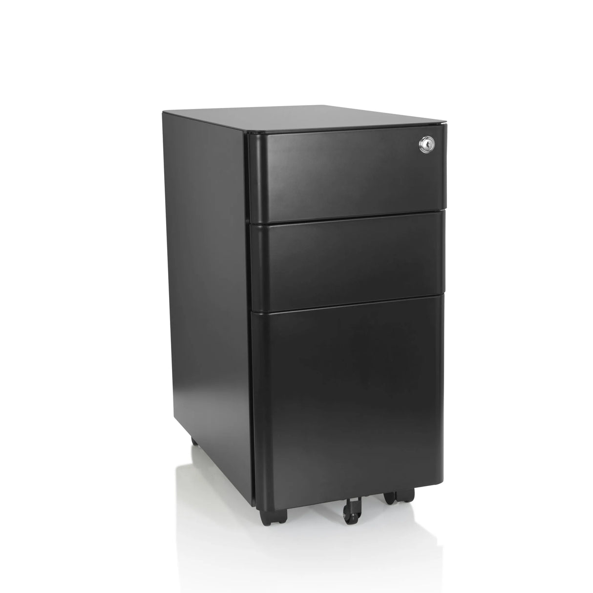 Schwarzer Rollcontainer COLOR I aus Metall mit drei Schubladen und vier Rollen von hjh OFFICE – 360-Grad-Ansicht (Frontansicht 20°)
