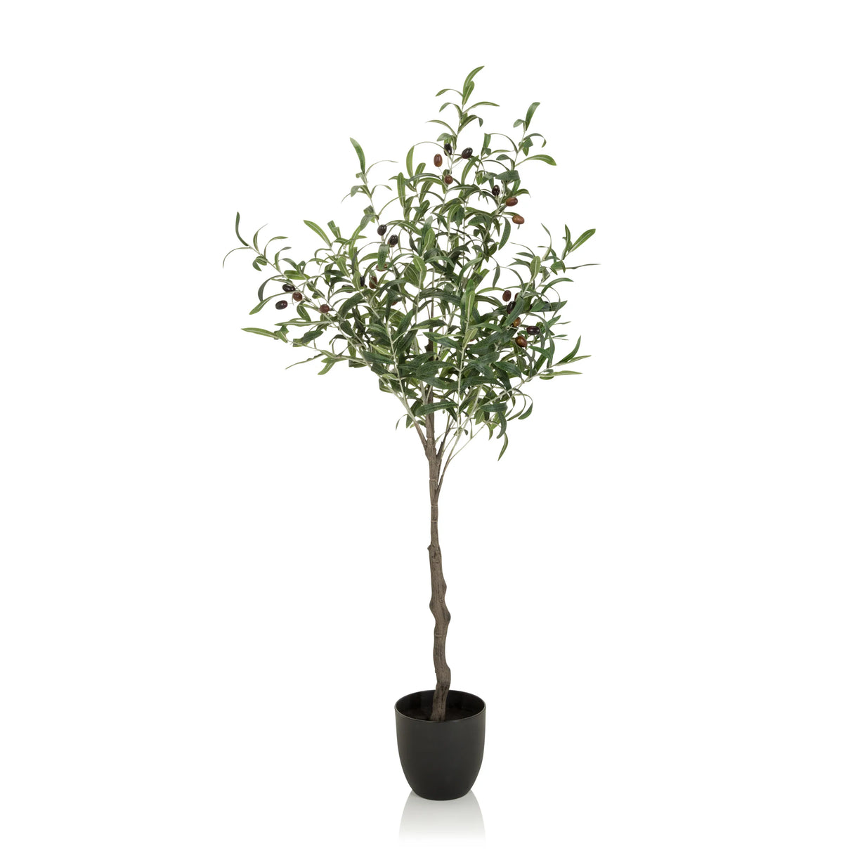 Grüne Kunstpflanze OLIVE als Olivenbaum in einem schwarzen Pflanztopf von hjh OFFICE – 360-Grad-Ansicht (Seitenprofil 90°)