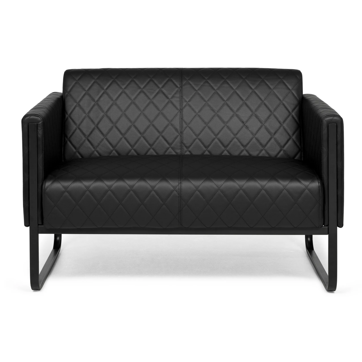 Schwarzes Loungesofa ARUBA BLACK als Zweisitzer mit Steppung und Kufengestell von hjh OFFICE – 360-Grad-Ansicht (Frontansicht 0°)