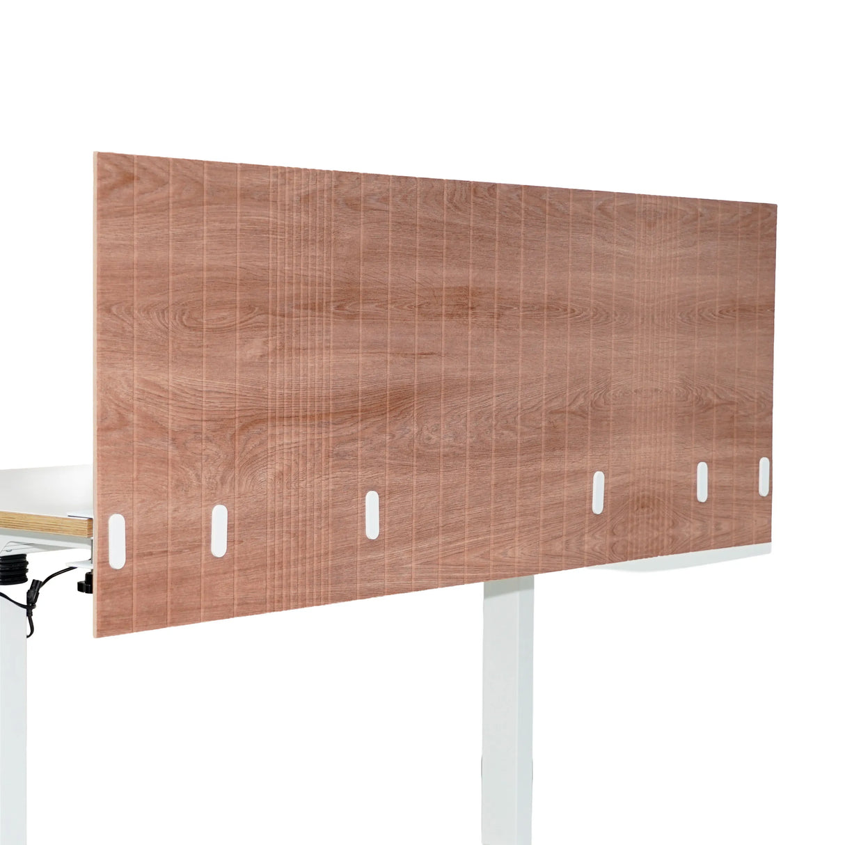 Braune Tischtrennwand FLEXMIUT ROLL W in Holzoptik mit sechs ovalen Aussparungen von hjh OFFICE