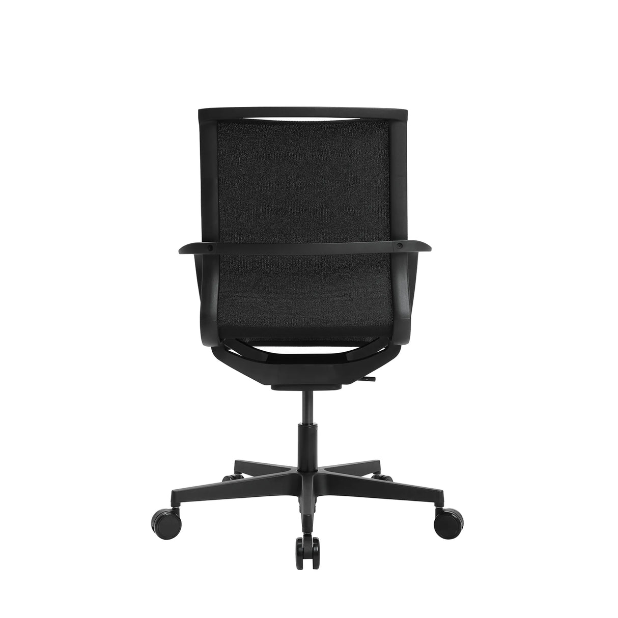 Rückansicht des Profi-Bürostuhls Sitness Life 40 in Schwarz mit Netzrückenlehne und fünf Rollen von Topstar