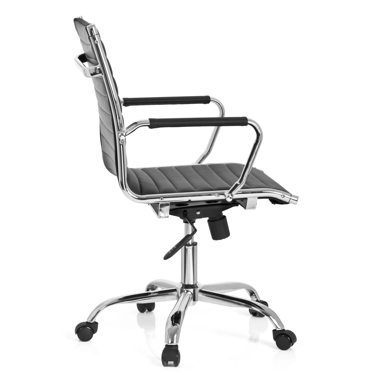 Schwarzer Profi-Chefsessel VEMONA 10 mit Quersteppung und Fußkreuz mit fünf Rollen von hjh OFFICE – 360-Grad-Ansicht (Seitenprofil 100°)