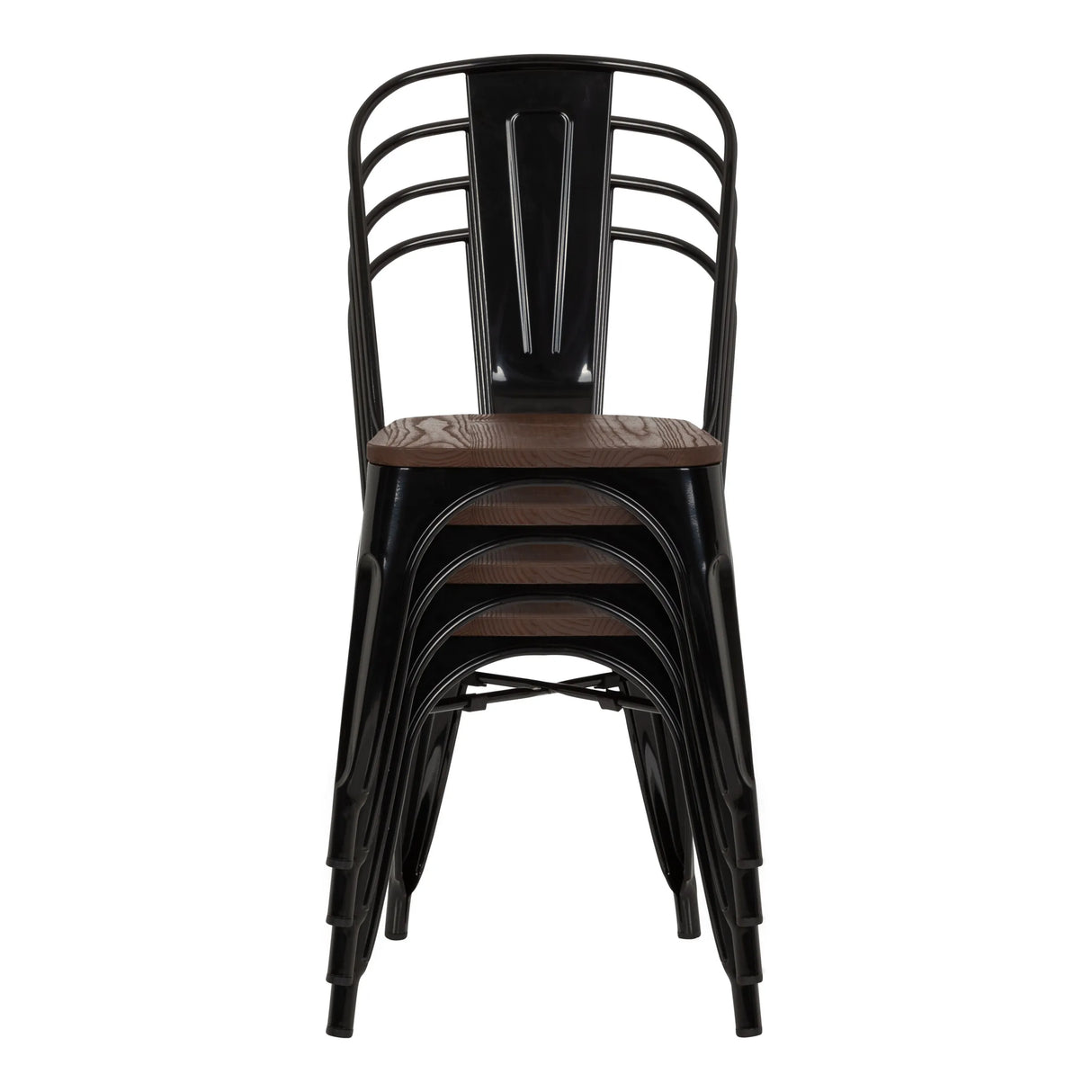 Stapelbare Bistrostühle VANTAGGIO COMFORT W in Schwarz mit braunen Sitzflächen von hjh OFFICE