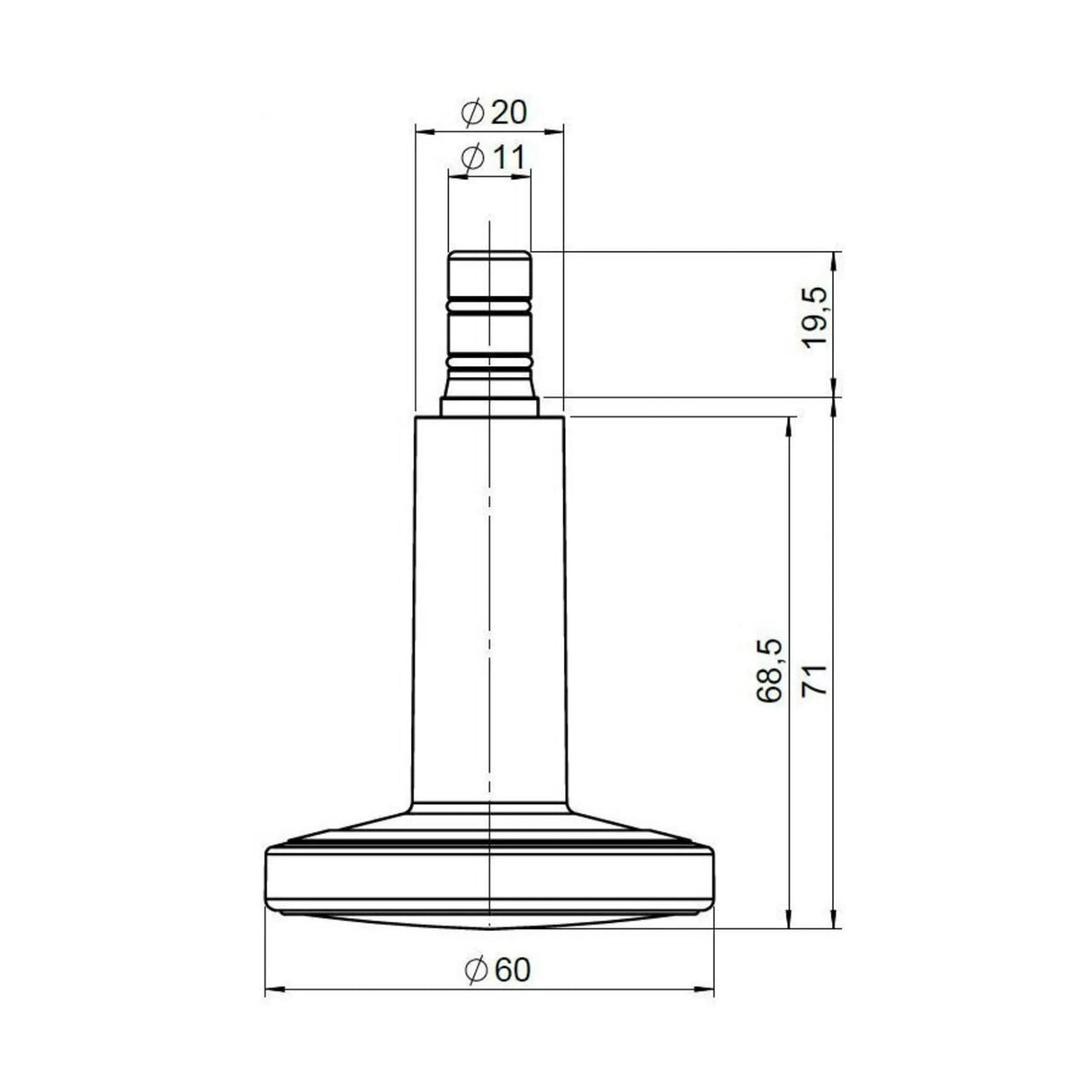 Technische Zeichnung des Stuhlgleiters STATO-M mit einem Durchmesser von 60 mm von hjh OFFICE