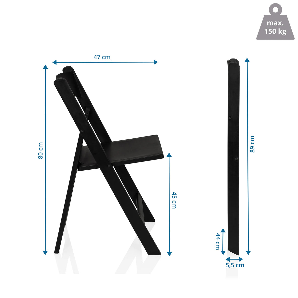 Maßzeichnung des Outdoor-Stuhls TRAVANO 1 mit einer Höhe von 89 cm und einer Breite von 47 cm von hjh LIVING