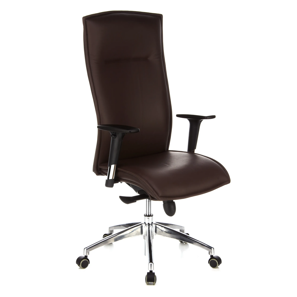 Dunkelbrauner Luxus-Chefsessel MURANO 20 mit Armlehnen und Fußkreuz mit fünf Rollen von hjh OFFICE – 360-Grad-Ansicht (schräge Frontansicht 40°)