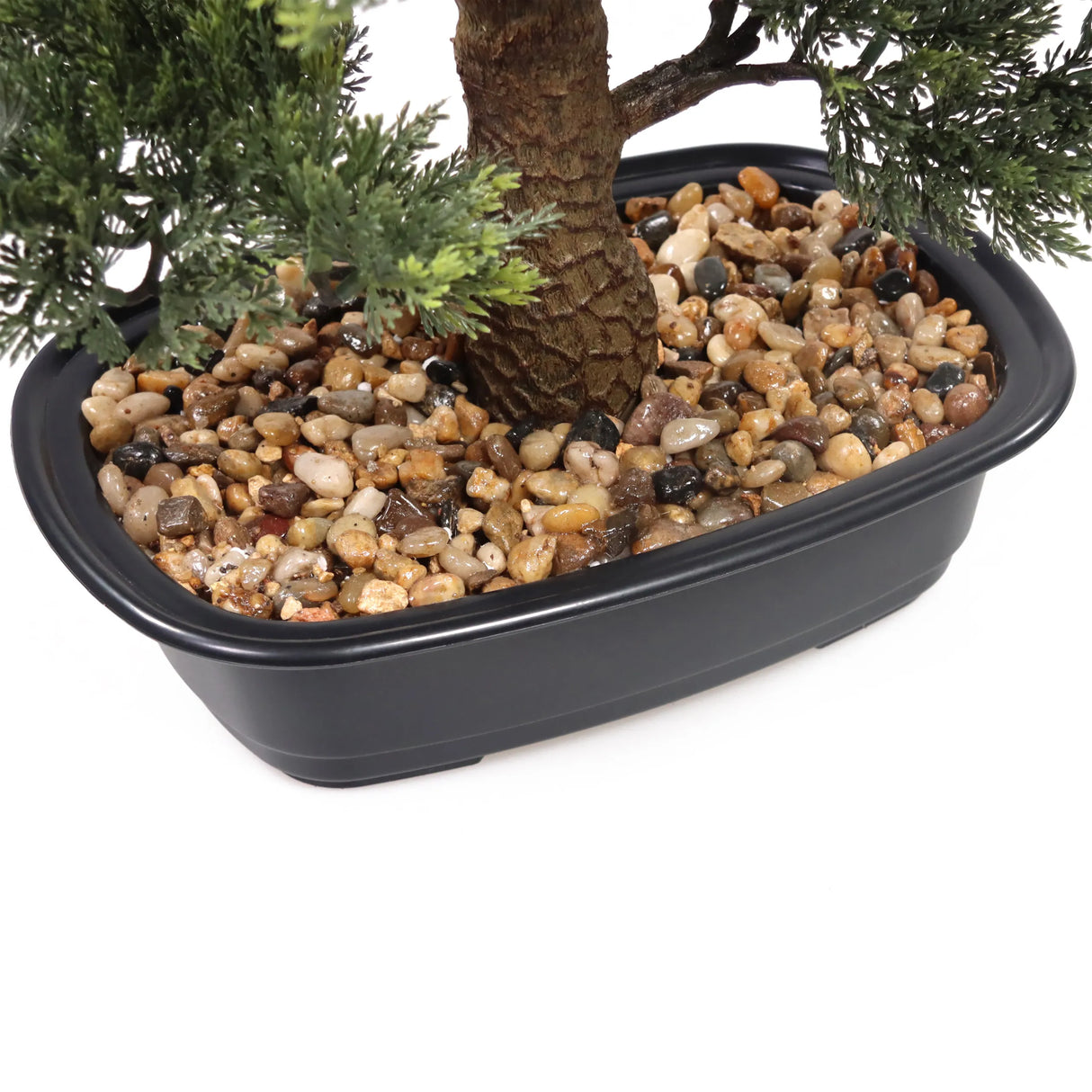 Stamm und Basis mit braunen Kieselsteinen der Kunstpflanze BONSAI von hjh OFFICE