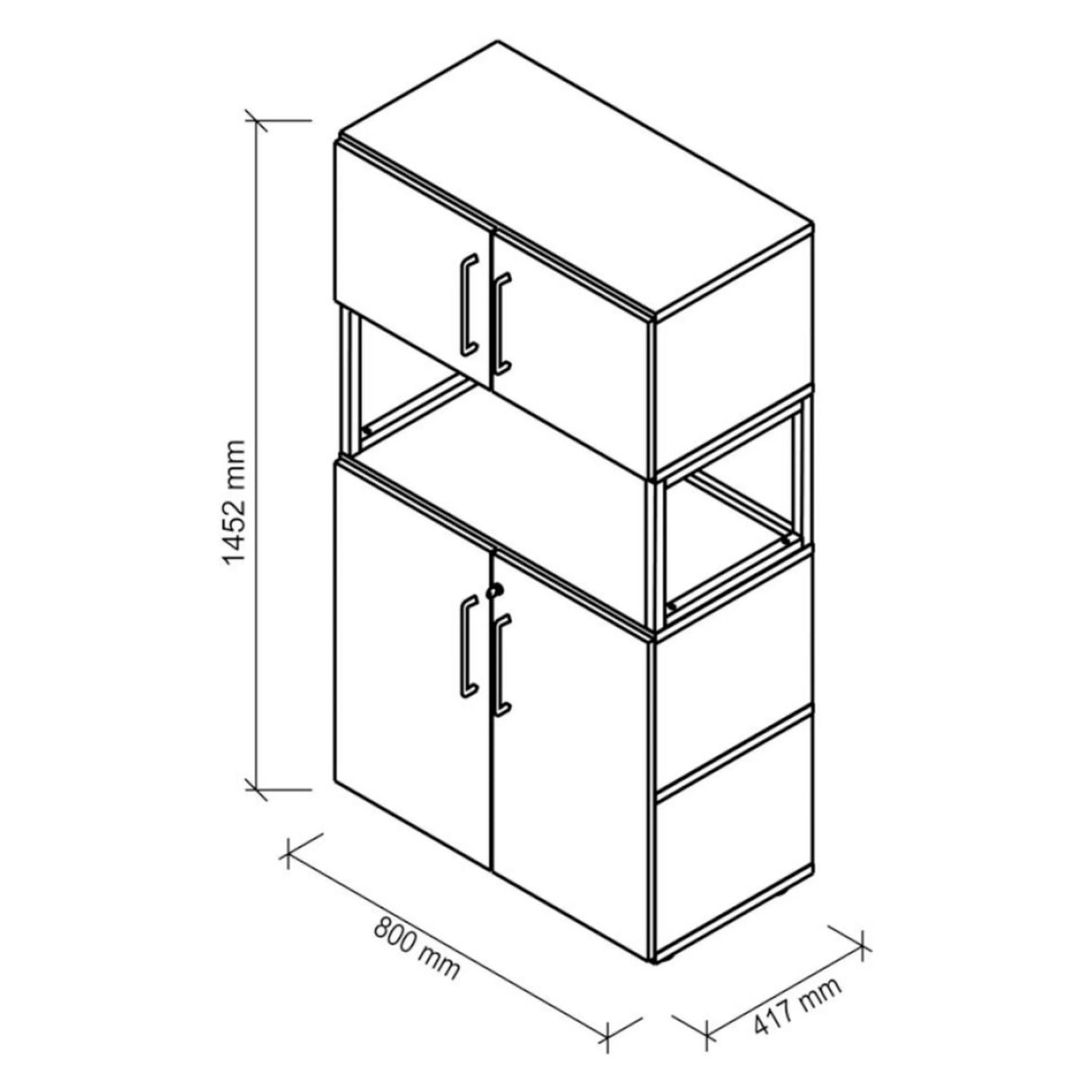 Technische Zeichnung des Schranks FlexWall mit 1452 × 800 mm von hjh OFFICE PRO
