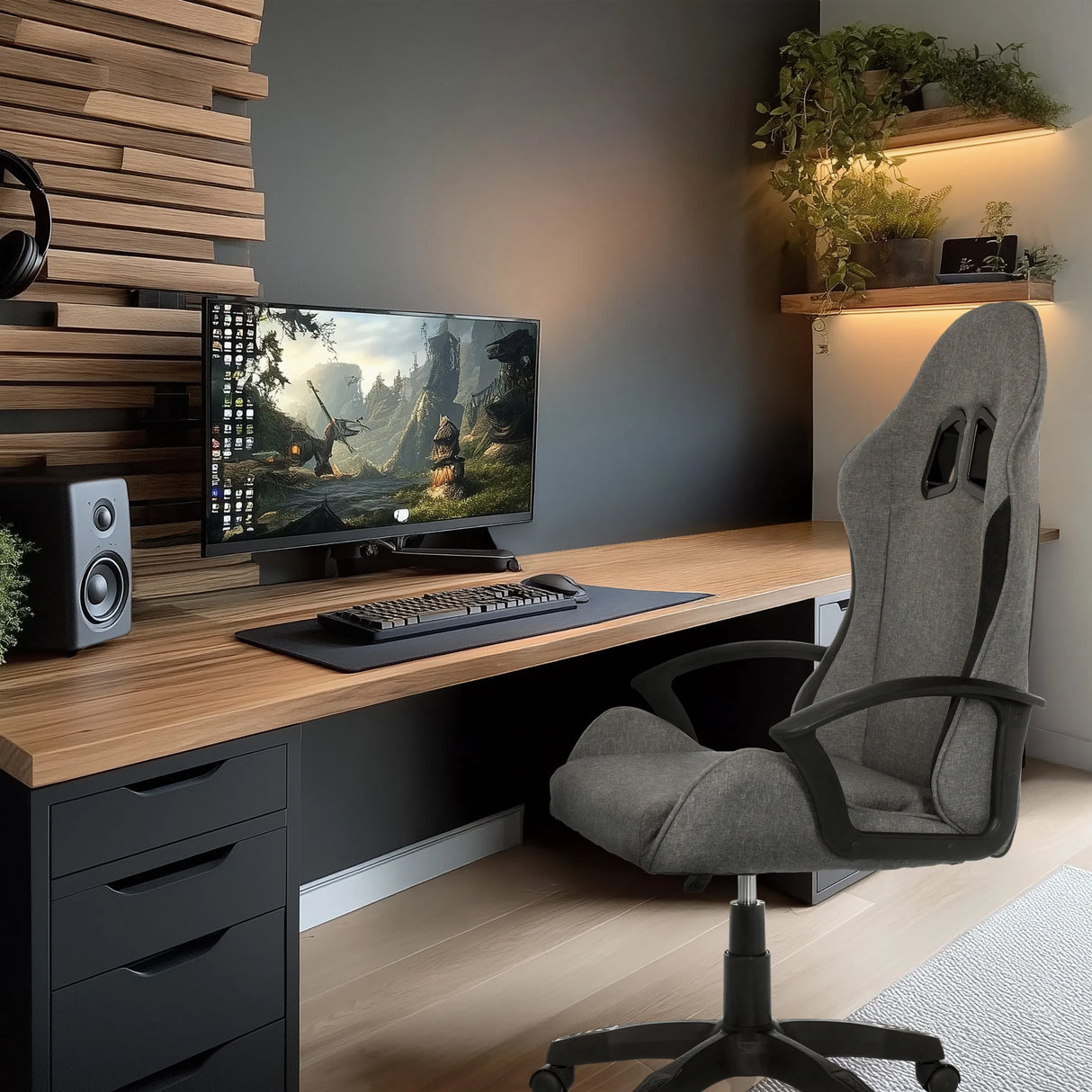 Gamingstuhl GAMEBREAKER W01 in Grau und Schwarz mit hoher Rückenlehne und Armlehnen von MyBuero