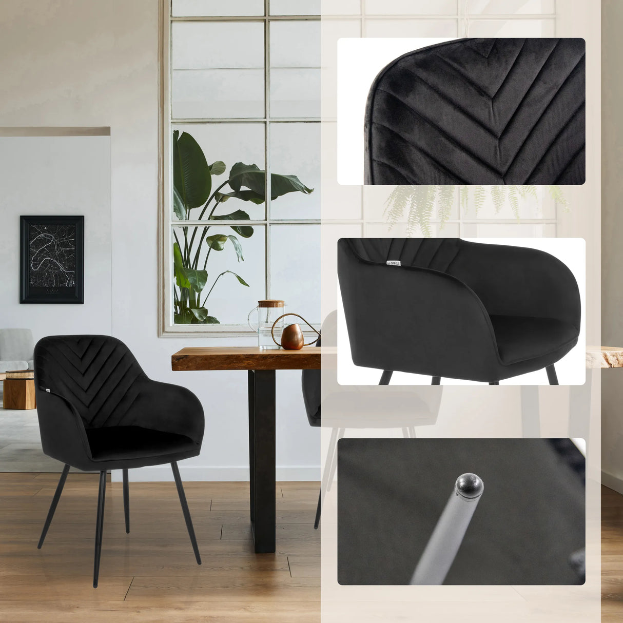 Schwarzer Esszimmerstuhl CHARVELLE mit Steppnaht-Details und schlanken Beinen von hjh LIVING