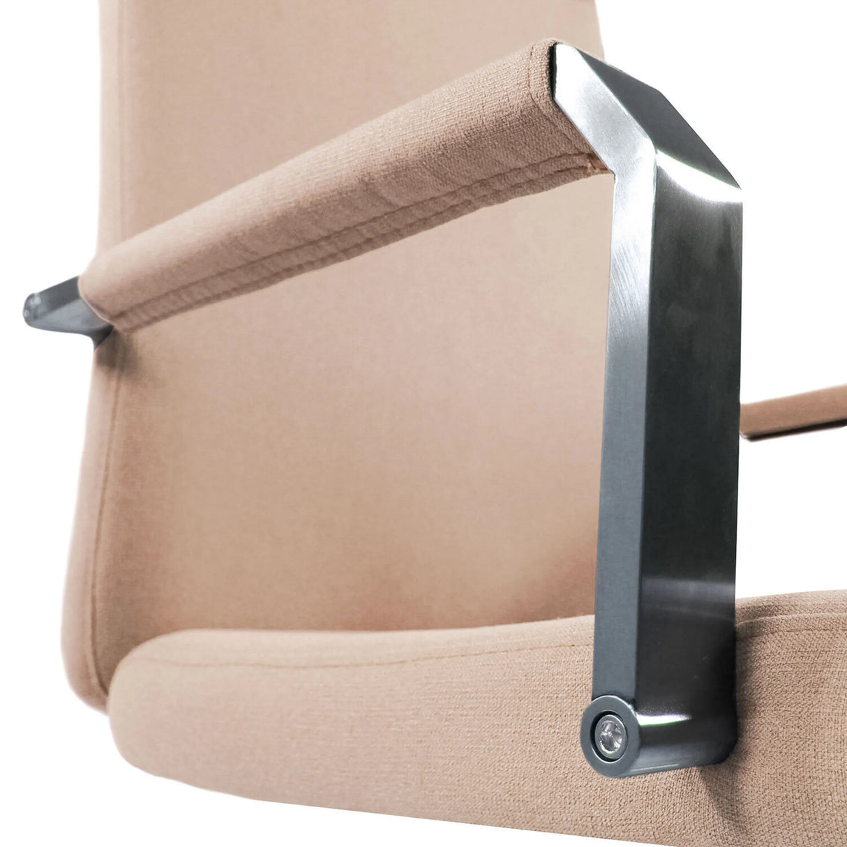 Beigefarbene Armlehne mit Metallstütze des Homeoffice-Bürostuhls SARANTO PLUS I von hjh OFFICE