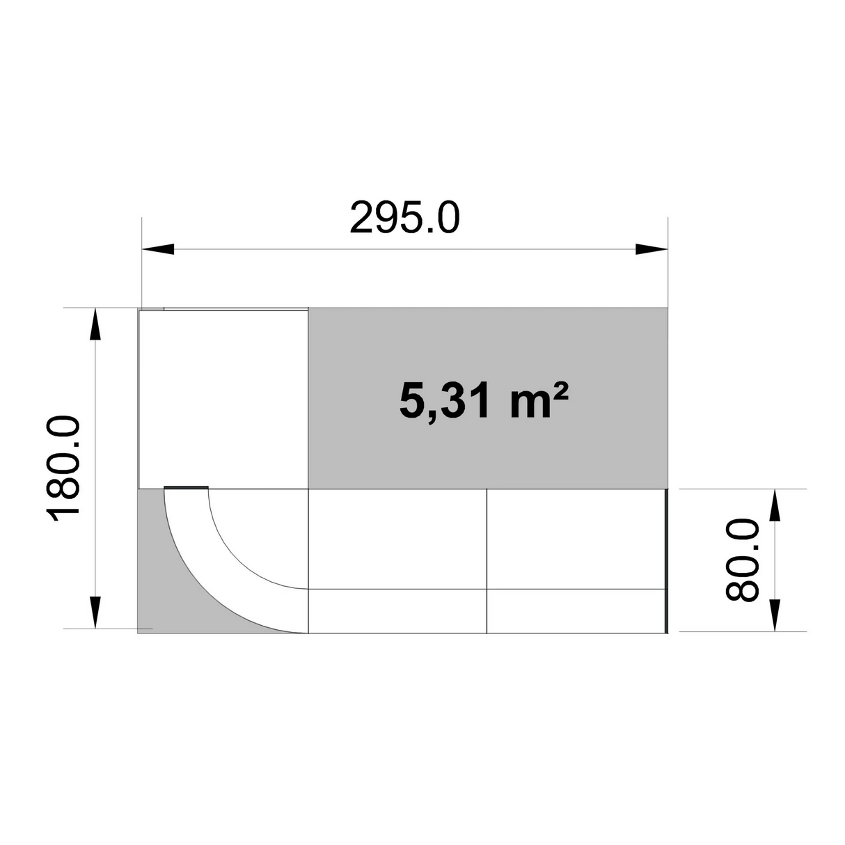 Technische Zeichnung der Empfangstheke Centu 9 mit 295,0 x 180,0 cm von Kerkmann