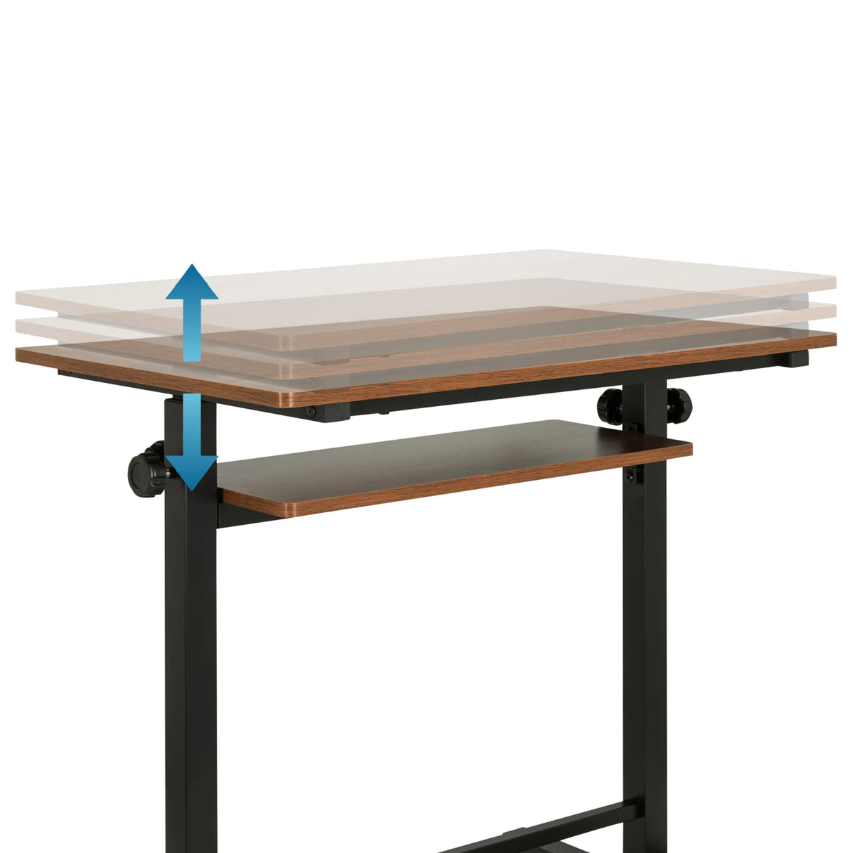 Höhenverstellbare Tischplatte des Stehschreibtischs WORKSTATION II in Schwarz und Walnuss von hjh OFFICE