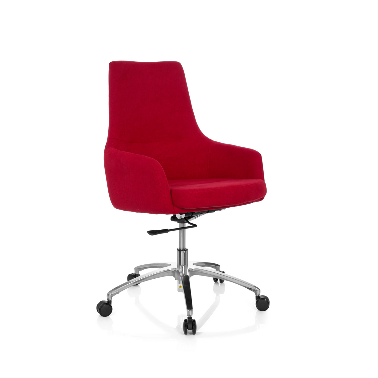 Roter Homeoffice-Bürostuhl SHAKE 100 mit Polstersitz und Fußkreuz mit fünf Rollen von hjh OFFICE – 360-Grad-Ansicht (schräge Frontansicht 40°)