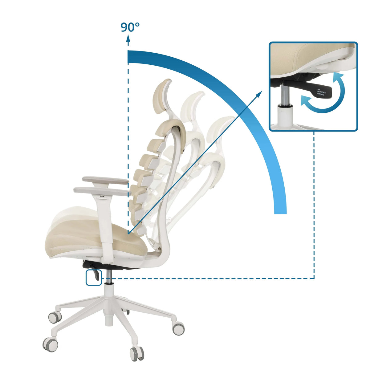 Verstellbare Rückenlehne des Profi-Bürostuhls ERGO LINE W mit einem Neigungswinkel von 90° von hjh OFFICE