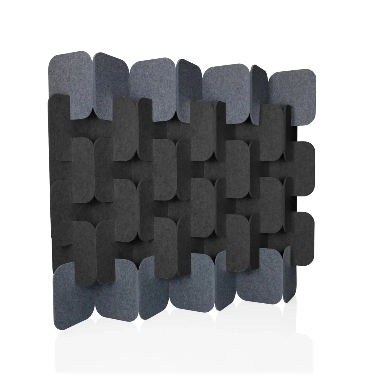 Graue und dunkelgraue Trennwand FLEXMIUT PLUG aus geflochtenen Filzelementen von hjh OFFICE